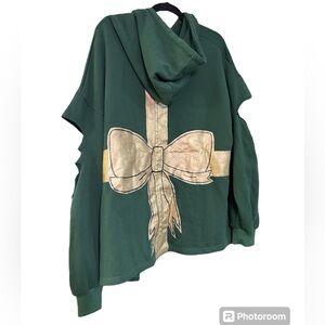 NWT Original Wren + Glory Hand Painted Green and Gold Bow Hoodie